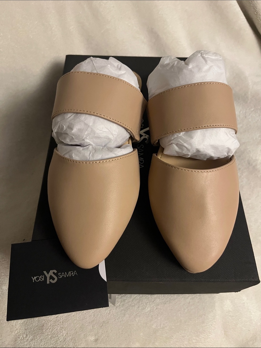 Yosi Samra Nude Beige Pointed Toe Slide Mules